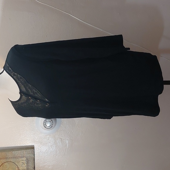 CHAPS Lace Accent Black Marled 3/4 Sleeves Sleeve Henley Shirt Size 1X - Picture 3 of 7